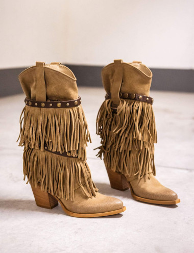 Botas de tacón alto tacón 7 cm beis ante