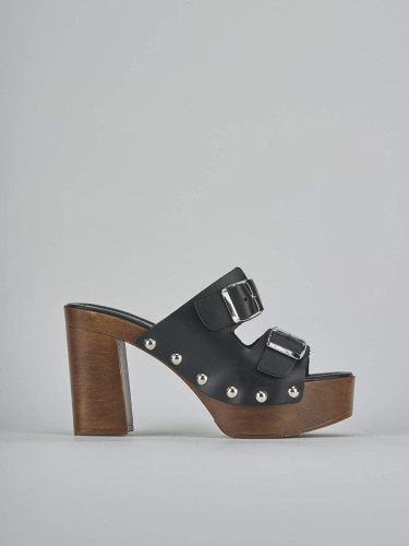 Mules tacón 10 cm negro cuero
