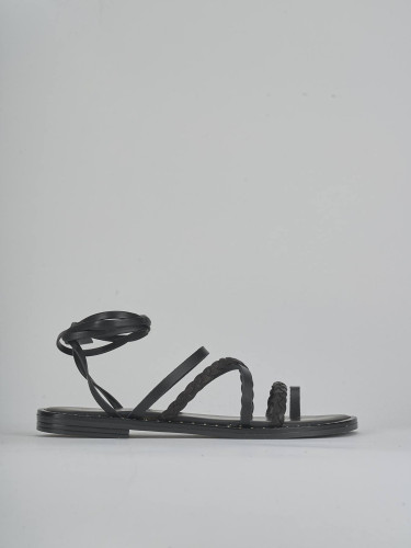 Sandalias de tacón bajo tacón 1 cm negro cuero