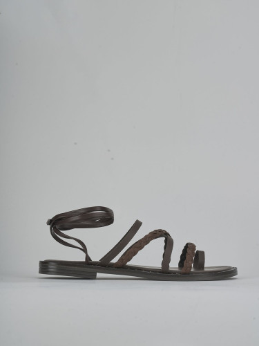 Low heel sandals heel 1 cm dark brown leather