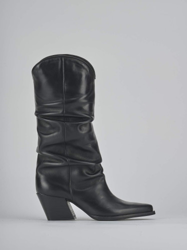High heel boots heel 6 cm black leather