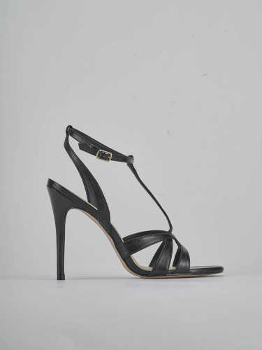 Sandalias de tacón alto tacón 10 cm negro cuero