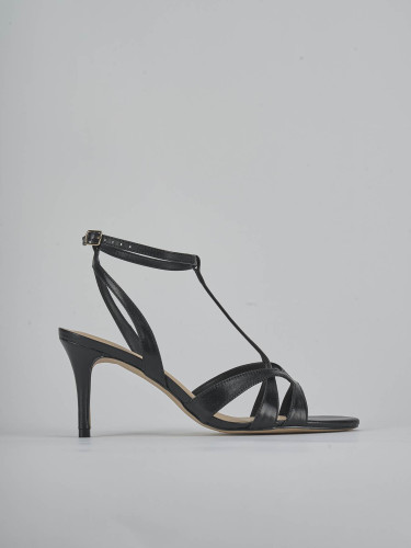 Sandalias de tacón alto tacón 6 cm negro cuero