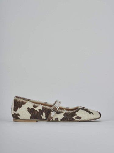 Bailarinas tacón 1 cm blanco cuero de vaca con pelo