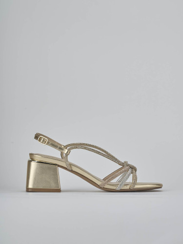 Sandalias de tacón alto tacón 5 cm oro cuero