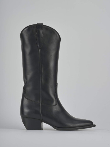 High heel boots heel 5 cm black leather