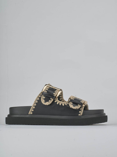 Mules tacón 1 cm negro cuero