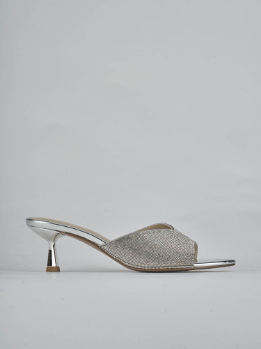 Slippers heel 6 cm silver leather