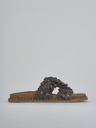 Slippers heel 1 cm dark brown leather