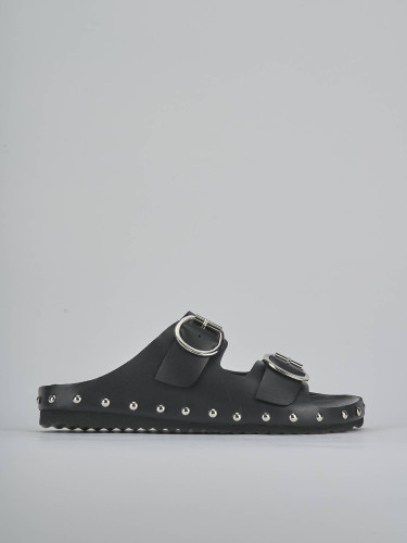 Mules tacón 1 cm negro cuero