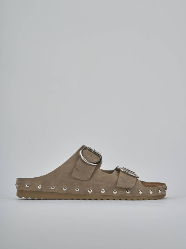 Slippers heel 1 cm beige suede