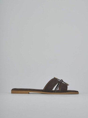 Mules tacón 1 cm marrón oscuro ante
