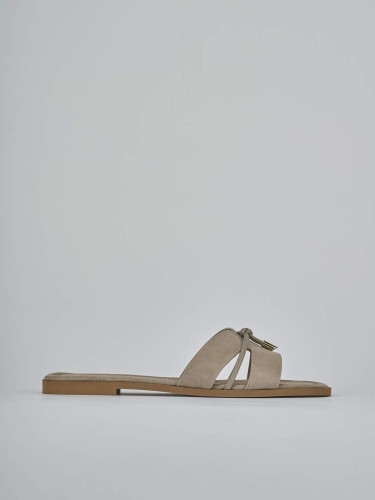 Slippers heel 1 cm beige suede