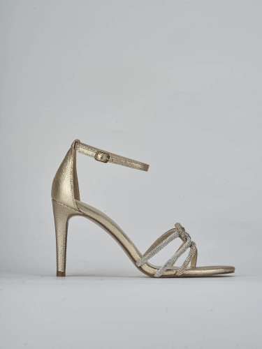 Sandalias de tacón alto tacón 8 cm oro cuero