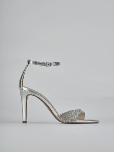 Sandalias de tacón alto tacón 8 cm plata cuero