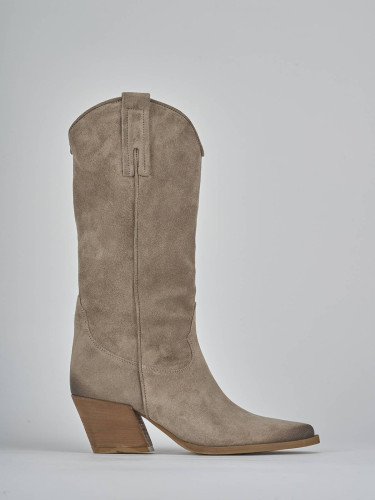 Botas de tacón alto tacón 6 cm beis ante