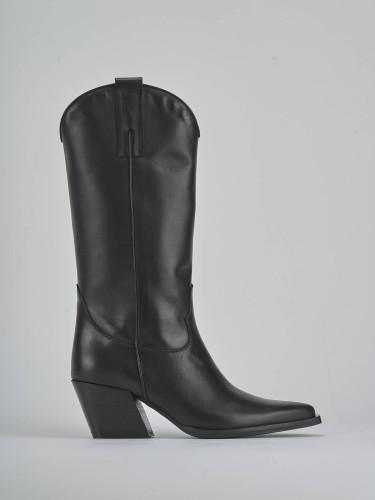 High heel boots heel 6 cm black leather