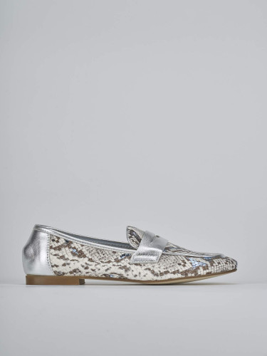 Mocassini tacco 1cm pitone argento