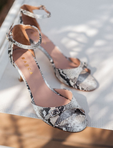 Sandalias de tacón alto tacón 5 cm beis pitón
