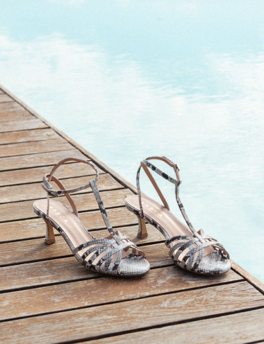 Sandalias de tacón alto tacón 5 cm beis pitón