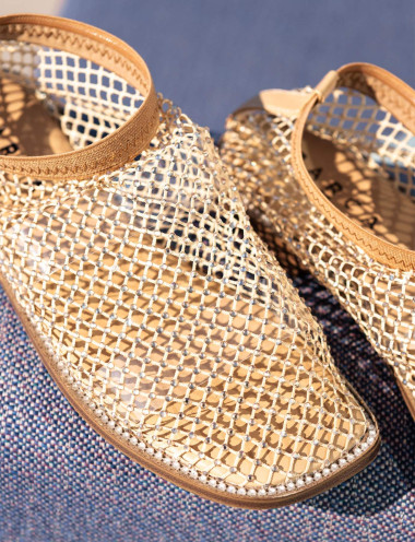 Flat shoes heel 1 cm beige leather