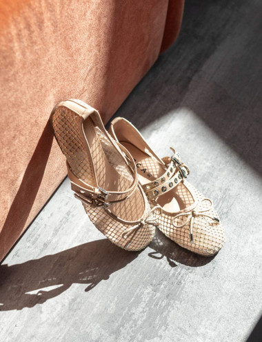 Flat shoes heel 1 cm beige leather