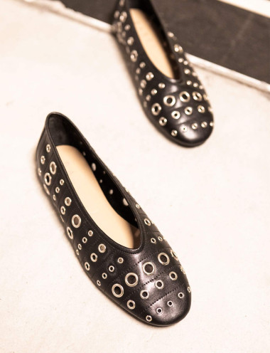 Bailarinas tacón 1 cm negro cuero