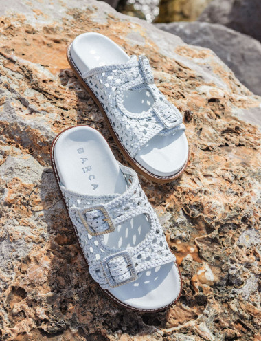 Mules tacón 1 cm blanco cuero