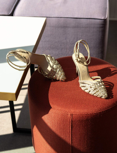 High heel sandals heel 8 cm gold leather