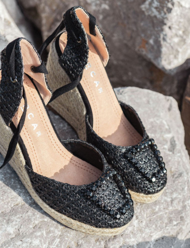 Espadrillas heel 8 cm black leather