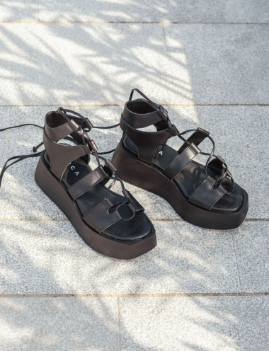 Sandali tacco 4cm pelle nero