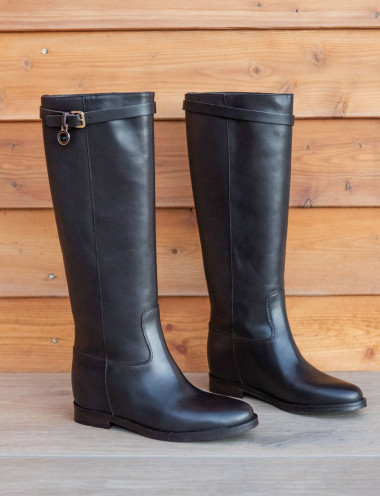 Botas de tacón bajo tacón 2 cm negro cuero