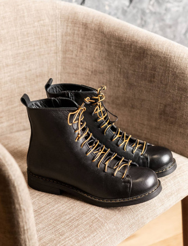 Combat boots heel 1 cm black leather