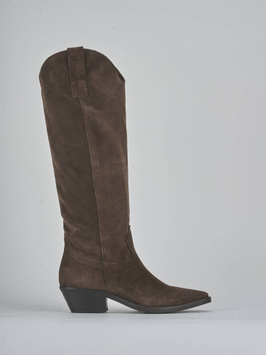 Botas de tacón bajo tacón 4 cm marrón oscuro ante
