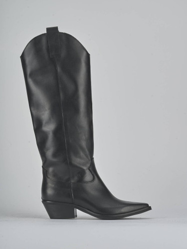 Botas de tacón bajo tacón 4 cm negro cuero