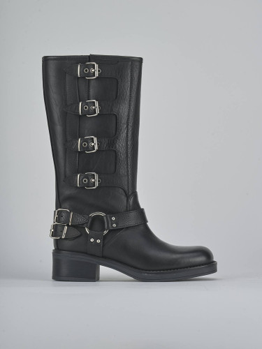 Botas de tacón bajo tacón 4 cm negro cuero