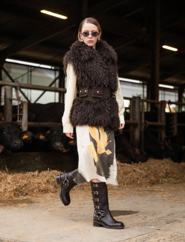 Low heel boots heel 4 cm dark brown leather