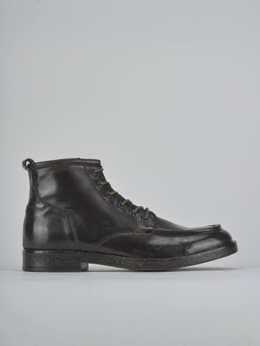 Botas militares tacón 1 cm marrón oscuro cuero