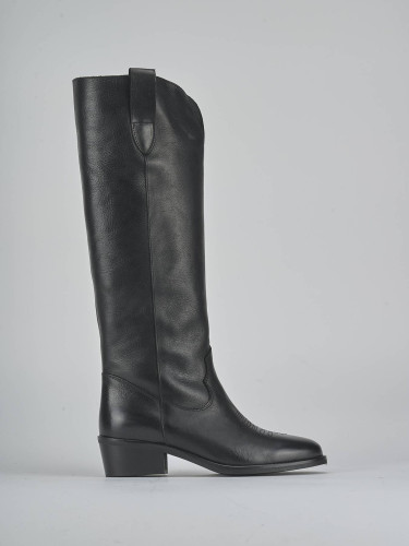 Botas de tacón bajo tacón 4 cm negro cuero