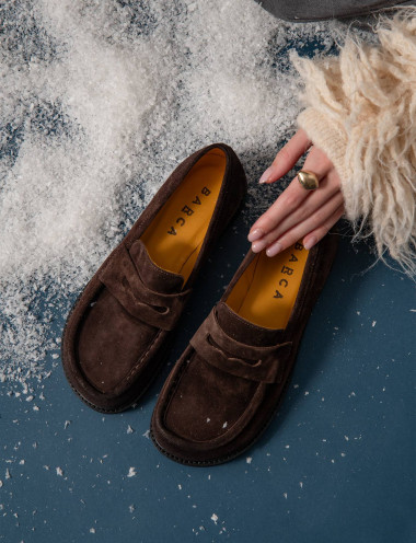 Mocasines tacón 3 cm marrón oscuro ante