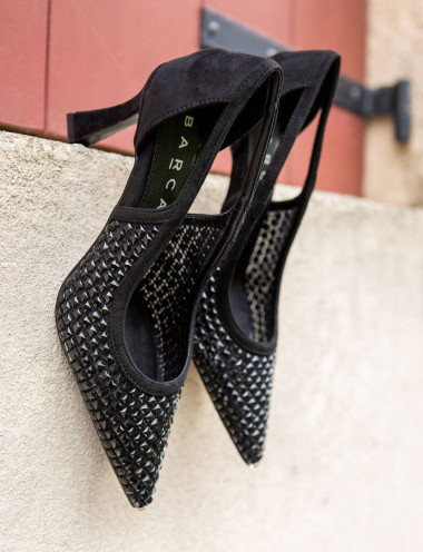Zapatos de salón tacón 8 cm negro camoscio sostenible