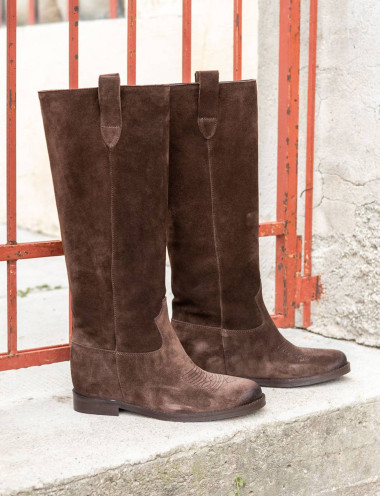 Low heel boots heel 2 cm dark brown suede