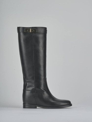 Stivali tacco 2cm pelle nero