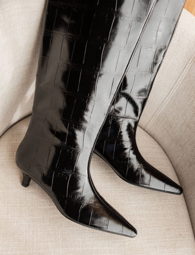 Botas de tacón bajo tacón 4 cm negro pelle sostenibile