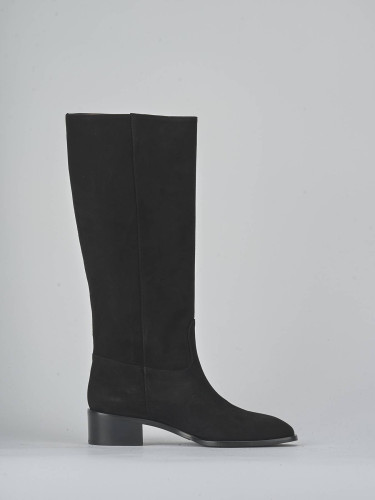Stivali tacco 4cm camoscio nero
