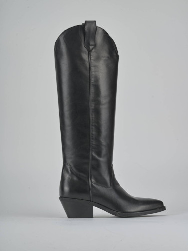 Botas de tacón bajo tacón 4 cm negro cuero
