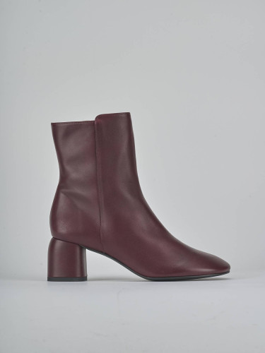 Botines de tacón alto tacón 6 cm burdeos cuero