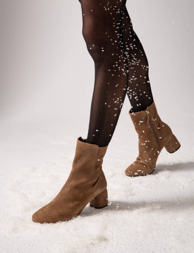 High heel ankle boots heel 6 cm beige suede
