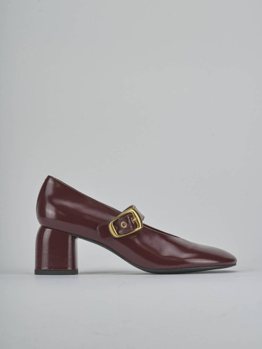 Zapatos de salón tacón 6 cm burdeos cuero