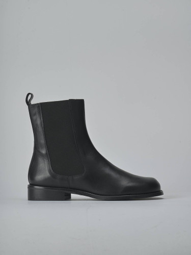 Botines de tacón bajo tacón 2 cm negro cuero